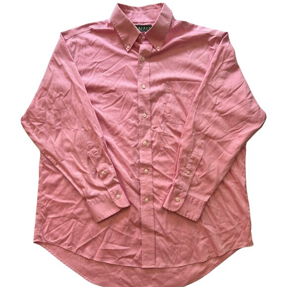 Lauren Ralph Lauren Pink Oxford Button Up Shirt 17 32/33 Cotton Non-Iron - Picture 1 of 3